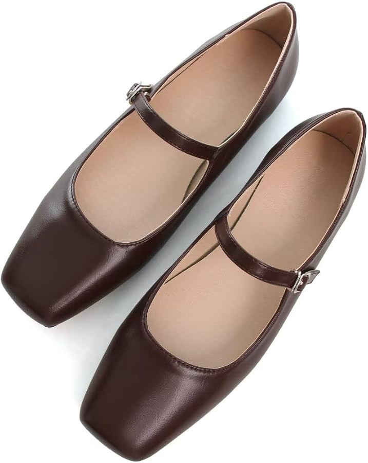 TN TANGNEST Leather Flats for Women Comfortable Square Toe Slip On Flats Soft Work Flats Retro Ma... | Amazon (US)