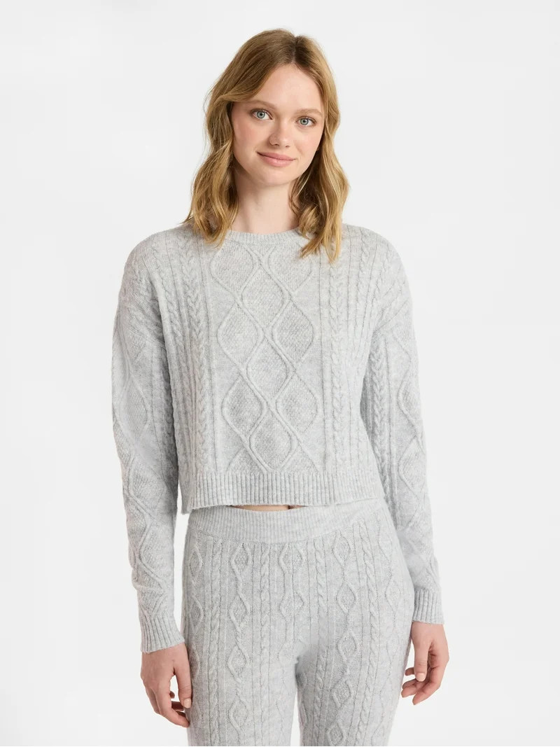 No Boundaries Cable Knit Pullover, Lightweight, Women’s | Walmart (US)