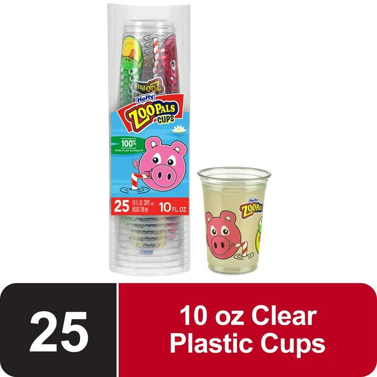 Hefty Zoo Pals Kids Cups, Kids Plastic Cups, Multicolored, 10 oz, 25 Count | Walmart (US)