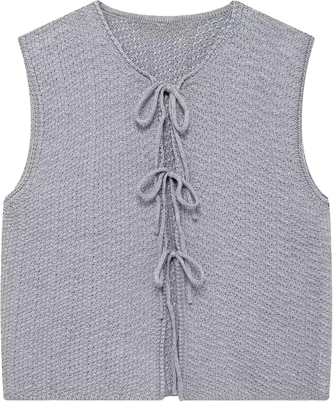 Hixiaohe Womens Knit Vest Top Open Front Tie Up Tank Tops Trendy Sleeveless Cardigan Y2k Crochet ... | Amazon (US)