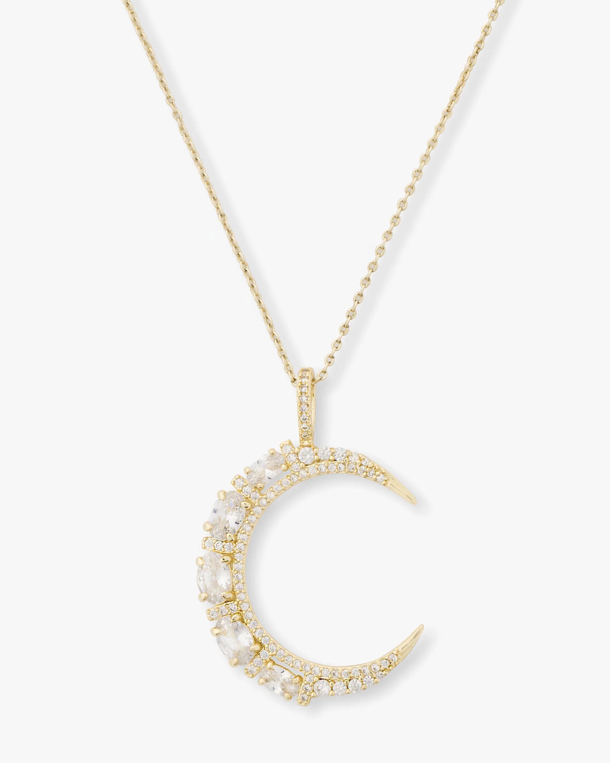 She's an Icon Moon Necklace - Gold|White Diamondettes | Melinda Maria