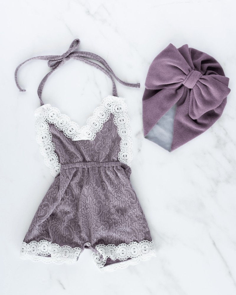 Nikki Lace Halter Romper - Crushed Violet | Bailey's Blossoms