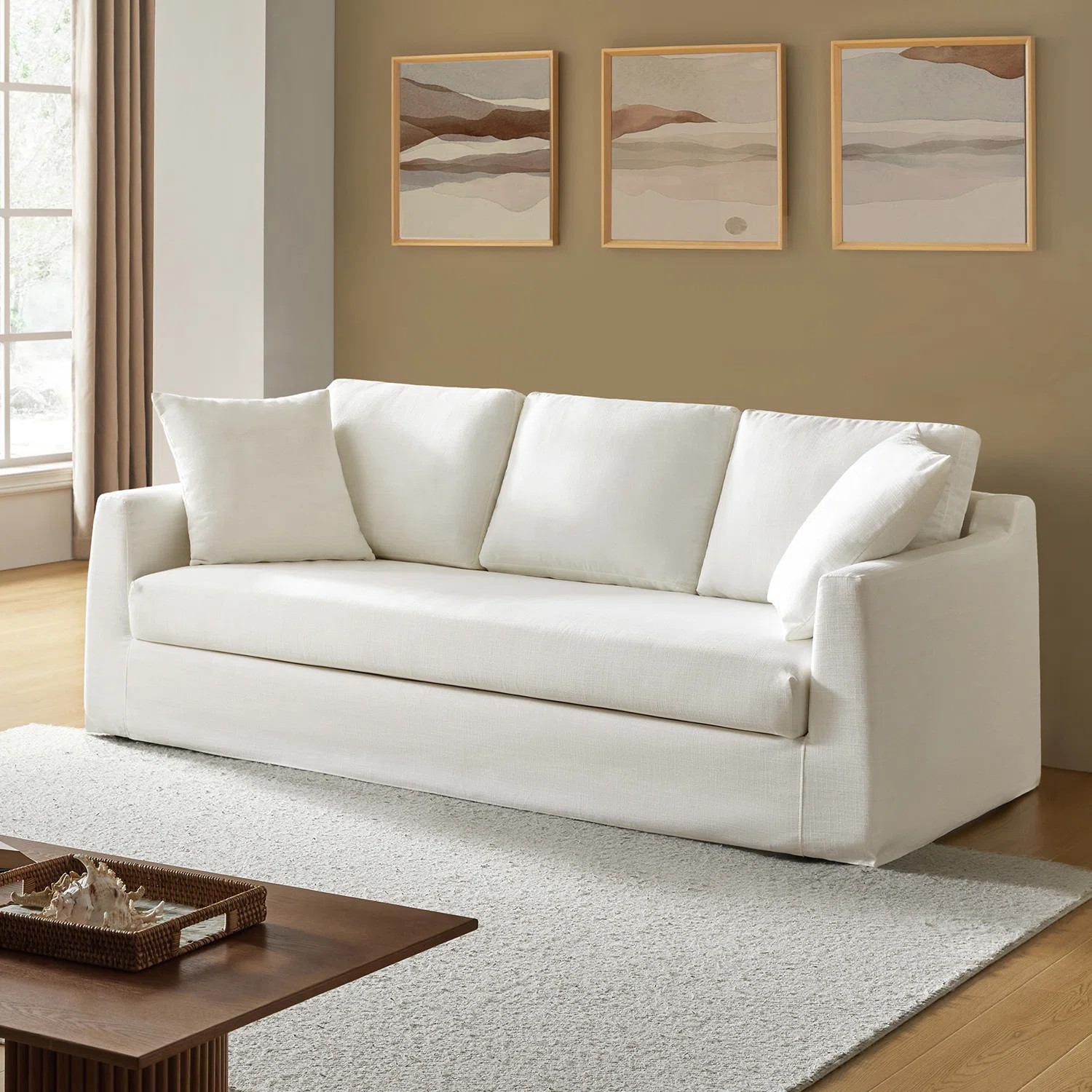 Wimberly 85" Farmhouse Upholstered Slipcovered Sofa | Wayfair North America