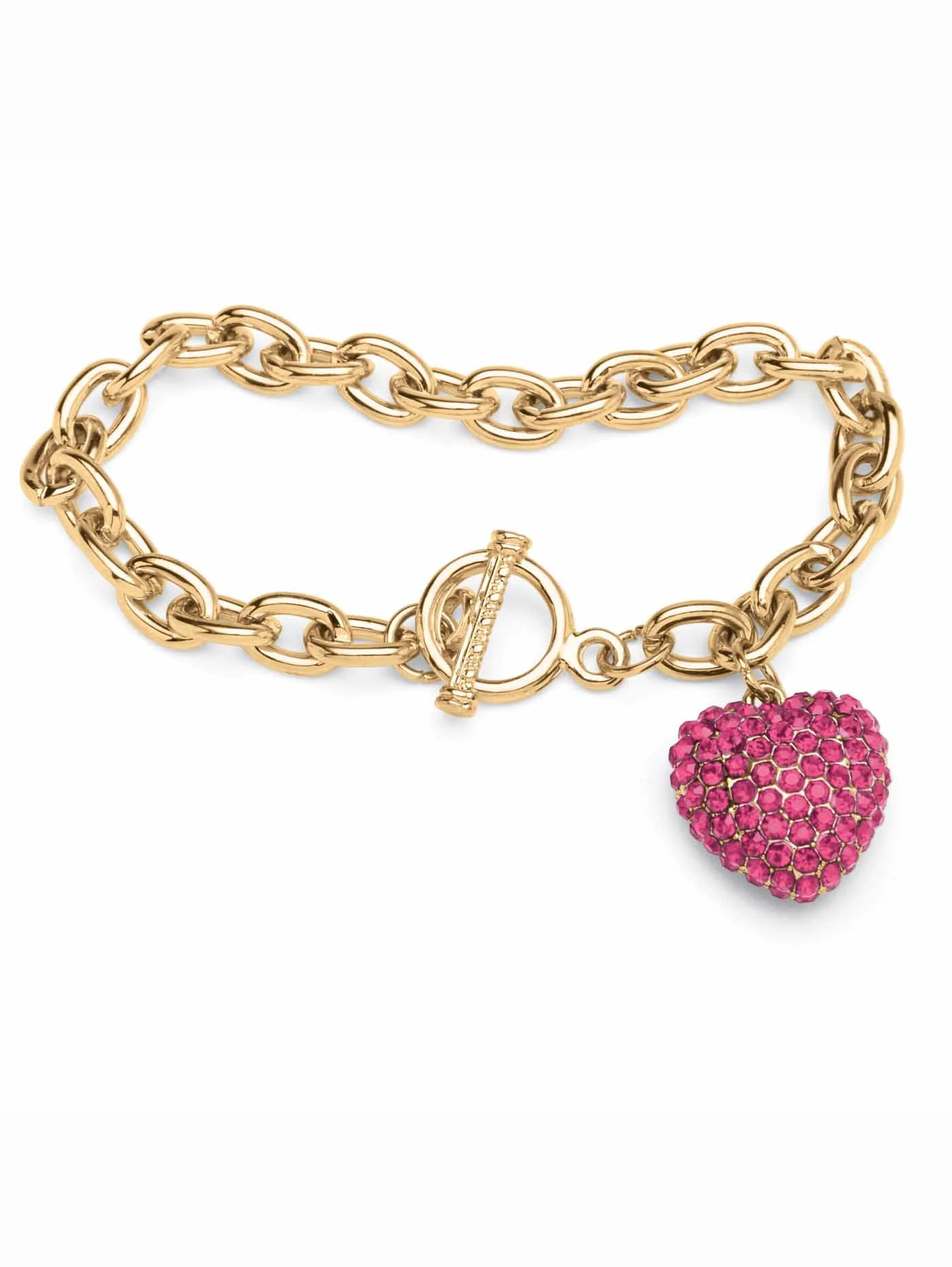 PalmBeach Jewelry Crystal Heart Charm Simulated Birthstone Toggle Bracelet in Yellow Goldtone | Walmart (US)