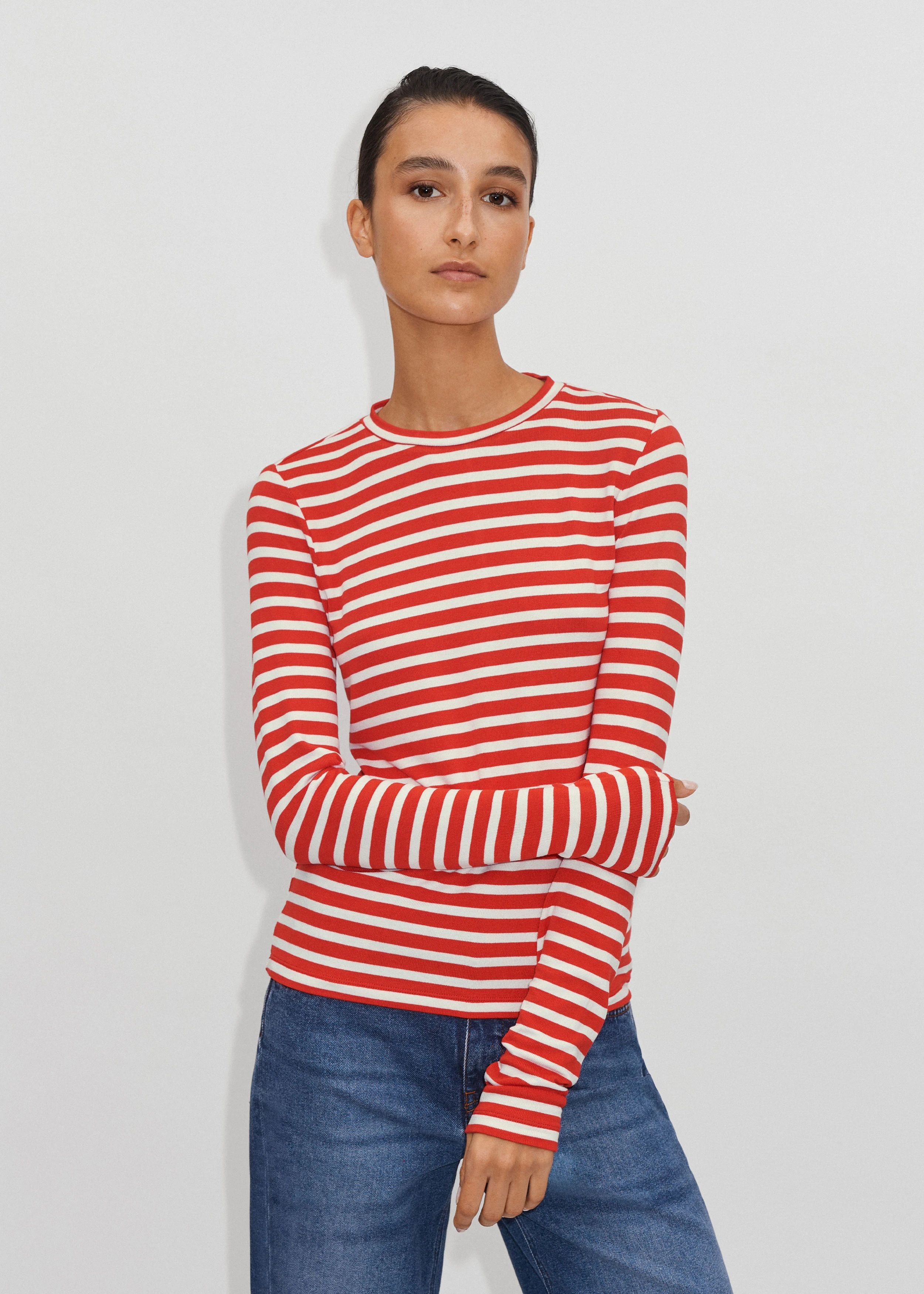 Supersoft Long Sleeve Stripe Top Red/Soft White Size 12 | ME + EM