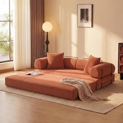 78" Convertible Futon Sofa Bed, Boneless Couches for Living Room, Orange | Amazon (US)