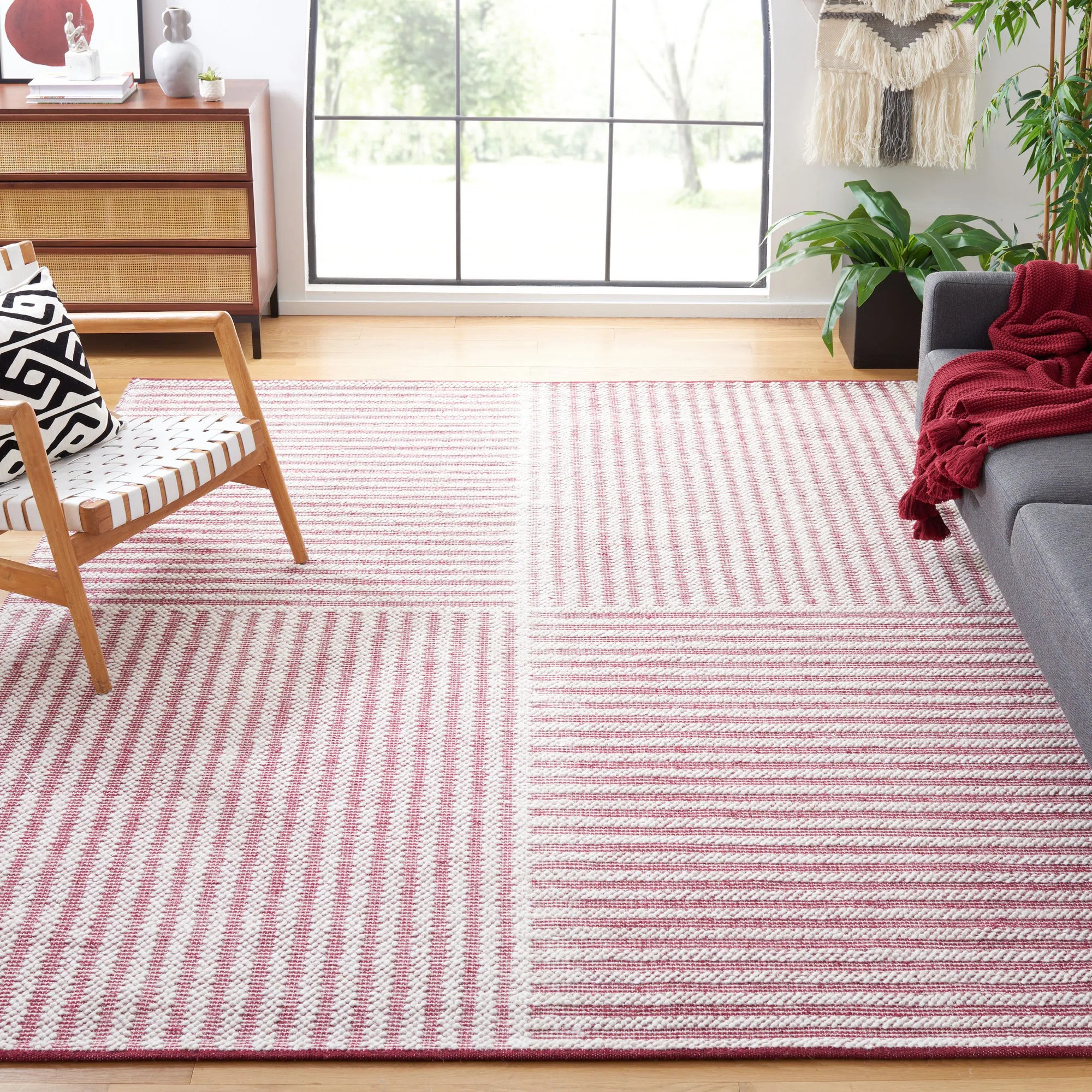 Isatou Hand Woven Wool/Cotton Striped Rug in Red/Ivory | Wayfair North America