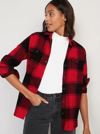 Oversized Plaid Flannel Boyfriend Tunic Shirt for Women | Old Navy (US)