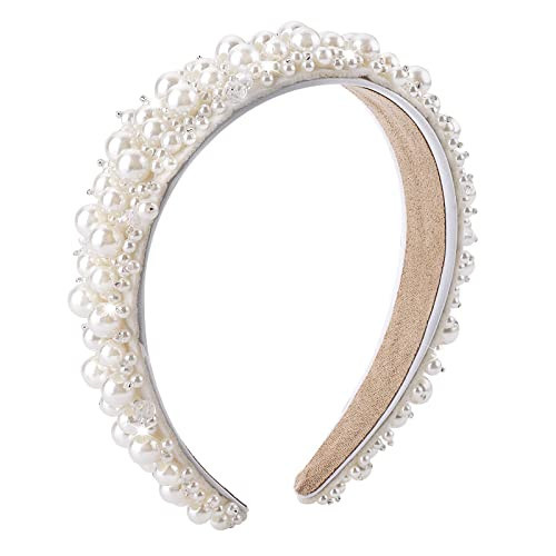 Lusofie Faux Pearl Headbands for Women, White Bling Rhinestone Headband, No Slip Bridal Headband, Hair Hoop Wedding Hair Styling Accessories for Women | Amazon (US)