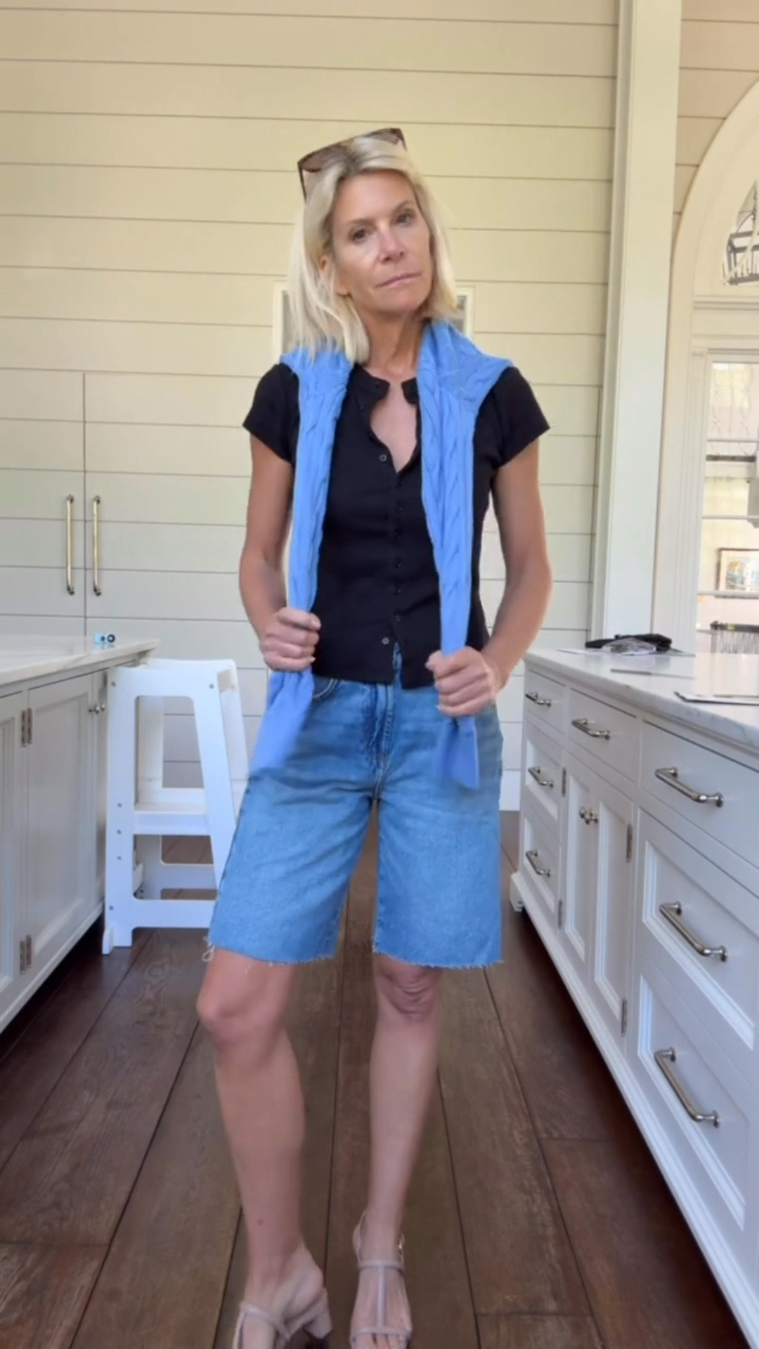 These denim Bermuda shorts are an easy summer staple with a flattering longer length and comfortable fit. Styled with a classic black tee and a lightweight sweater draped over the shoulders, this is an effortless outfit you’ll wear on repeat.

💡 LTK MADE EASY

❤️ Heart = Support my posts
🔖 Save = Get sale & restock alerts
📋 Lists = Keep favorites organized
📲 Share = Send to yourself for later
💬 Comment = Ask me anything

#LTKootd #LTKSeasonal #LTKOver40