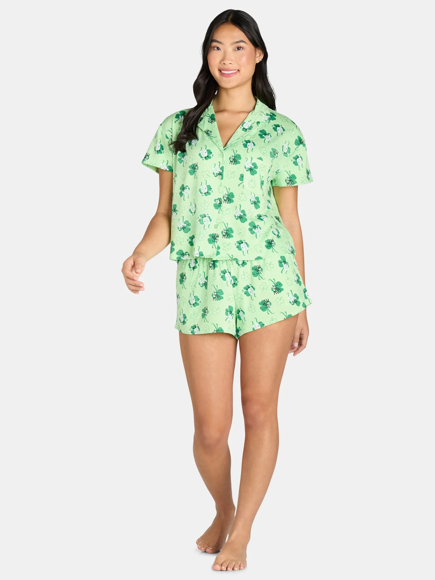 St. Patrick’s Day Women’s Print Shorty Notch Collar Pajama Set from Way to Celebrate, 2-Piece... | Walmart (US)
