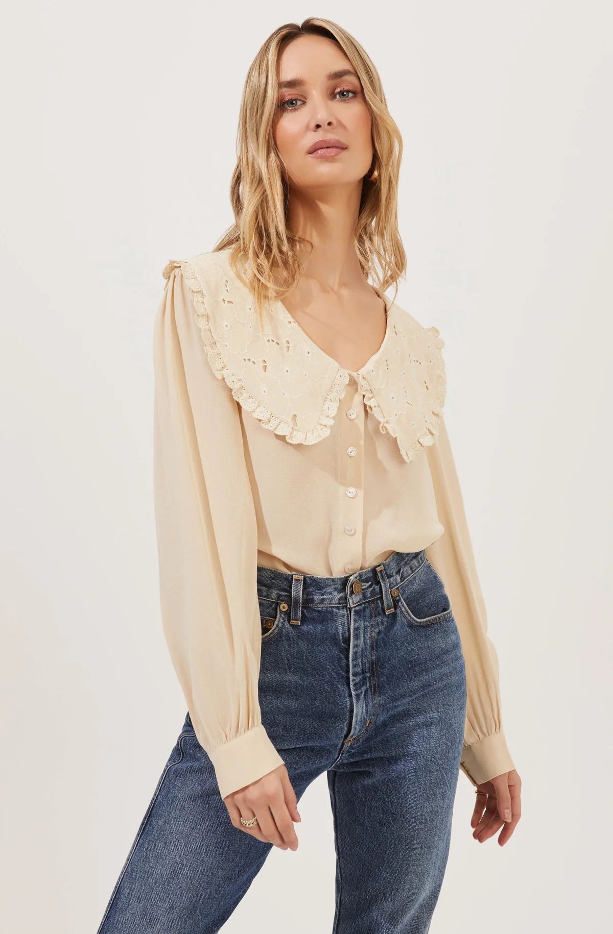 Evelyn Oversized Frilly Collar Button Down Top | ASTR The Label (US)