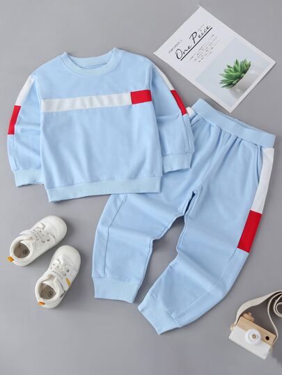 Toddler Boys Contrast Panel Sweatshirt & Sweatpants | SHEIN