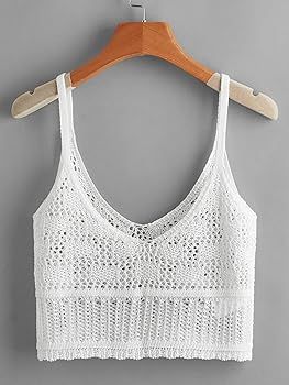 SheIn Women's Crochet Beach Cover Up Spaghetti Strap Sleeveless Cami Tank Crop Tops | Amazon (US)