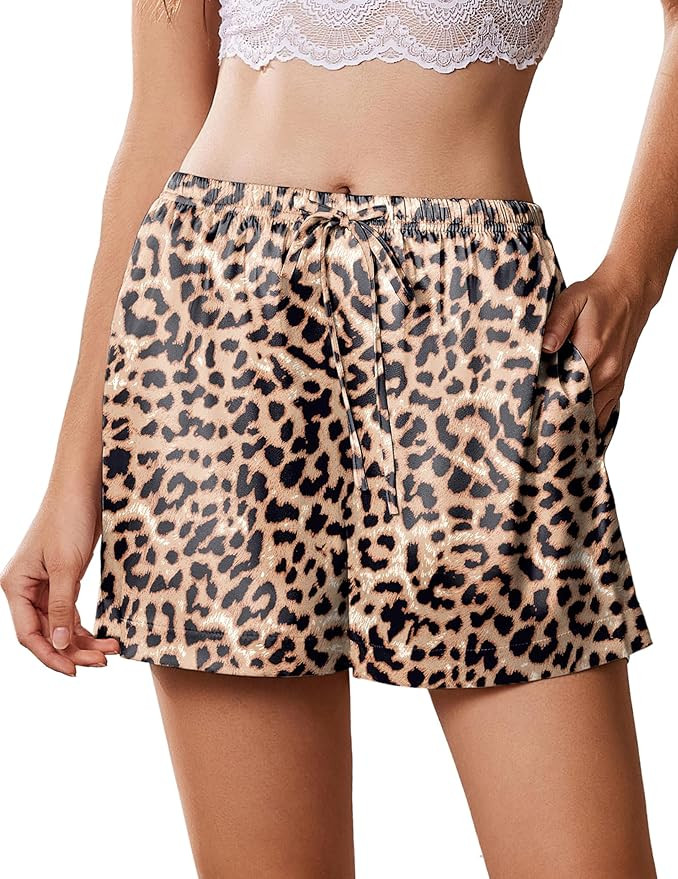 Ekouaer Womens Silk Satin Pajama Short Casual Sleep Shorts Summer Lounge Sleep Pj Short with Pock... | Amazon (US)