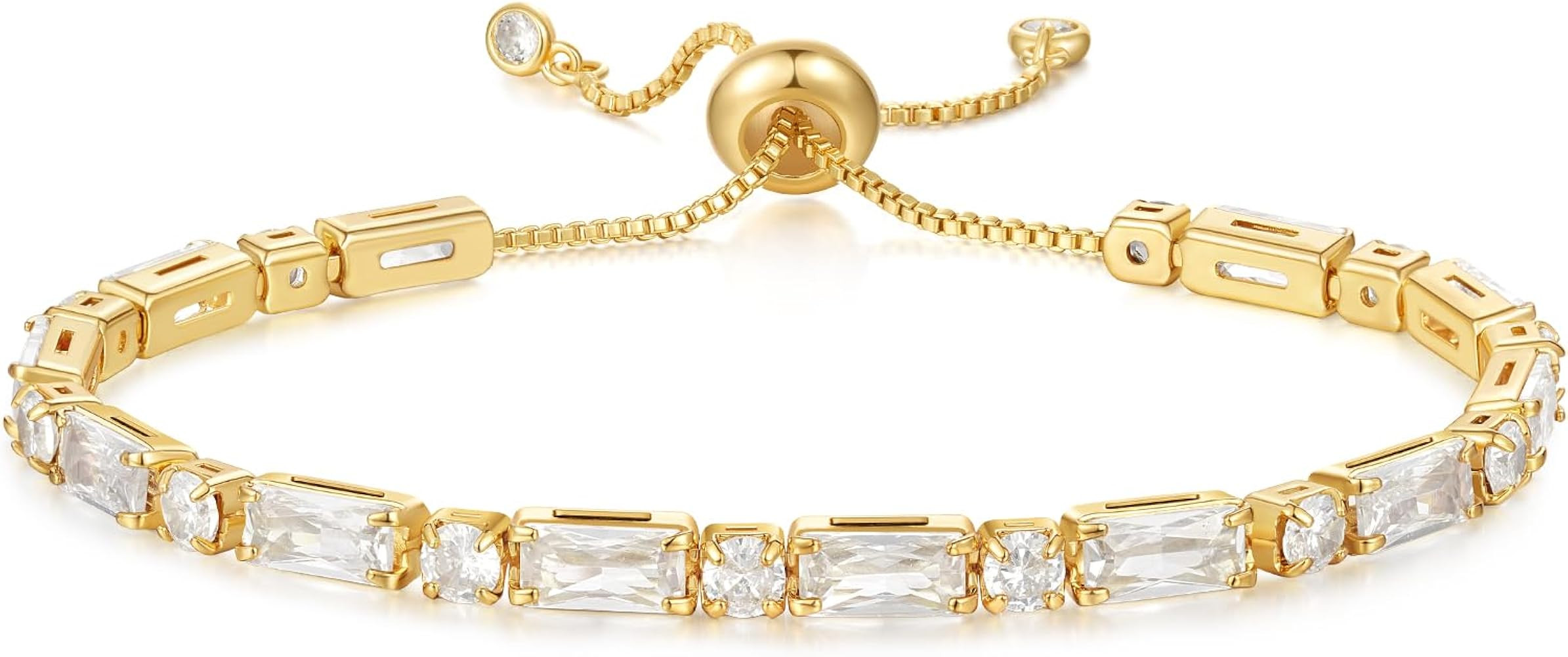 KissYan Tennis Bracelet for Women, 14K Gold Plated Cubic Zirconia Adjustable Slider Bracelets Tre... | Amazon (US)
