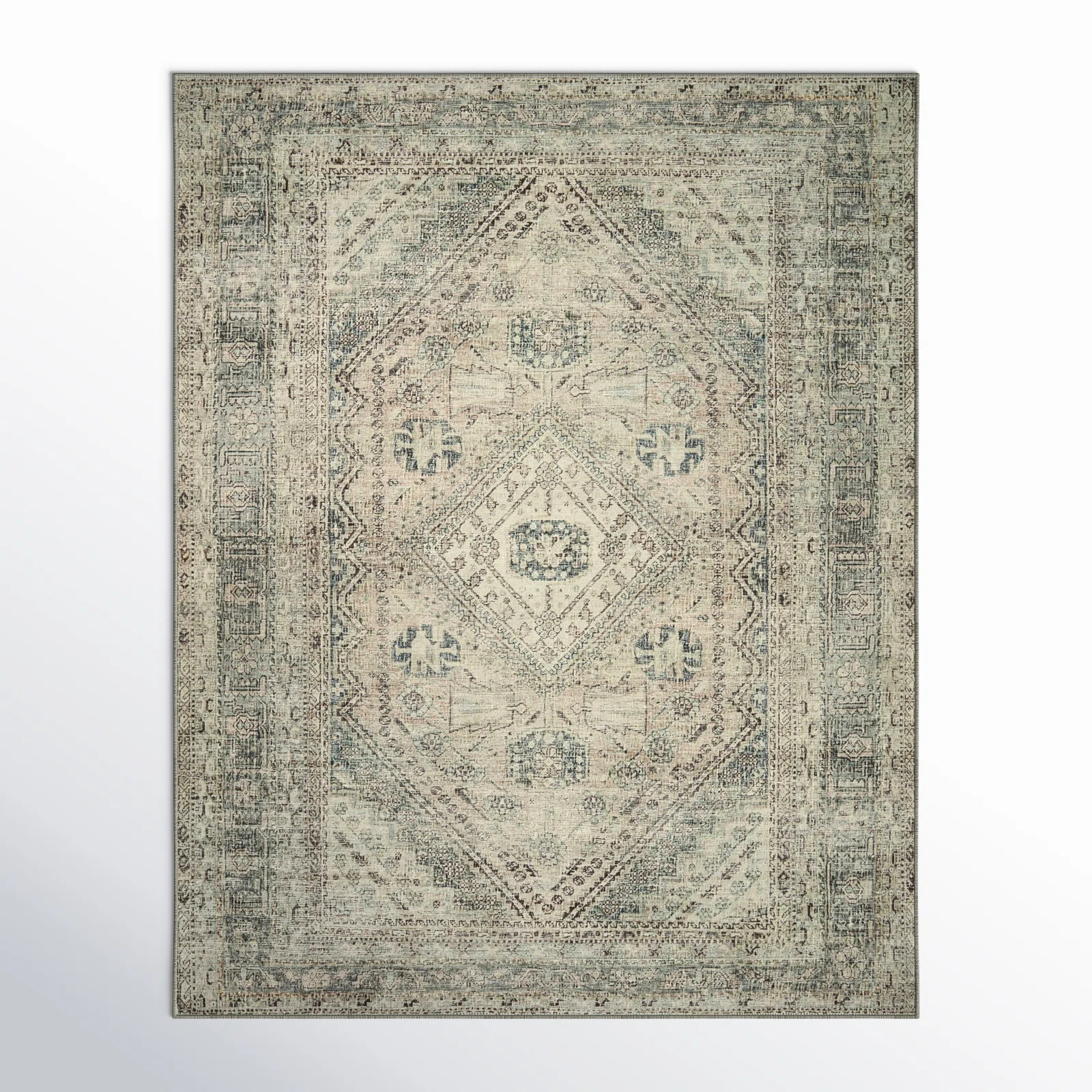 Magnolia Home By Joanna Gaines X Loloi Sinclair Machine Washable Natural / Sage Area Rug | Birch Lane