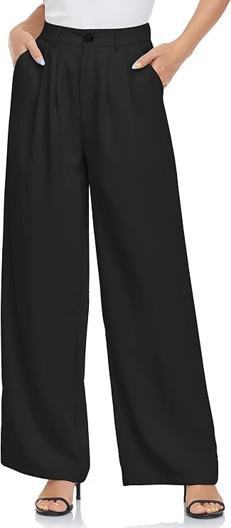 iChunhua Womens Casual High Waist Wide Leg Pants Pleated Button UP Loose Palazzo Trousers for Wor... | Amazon (US)