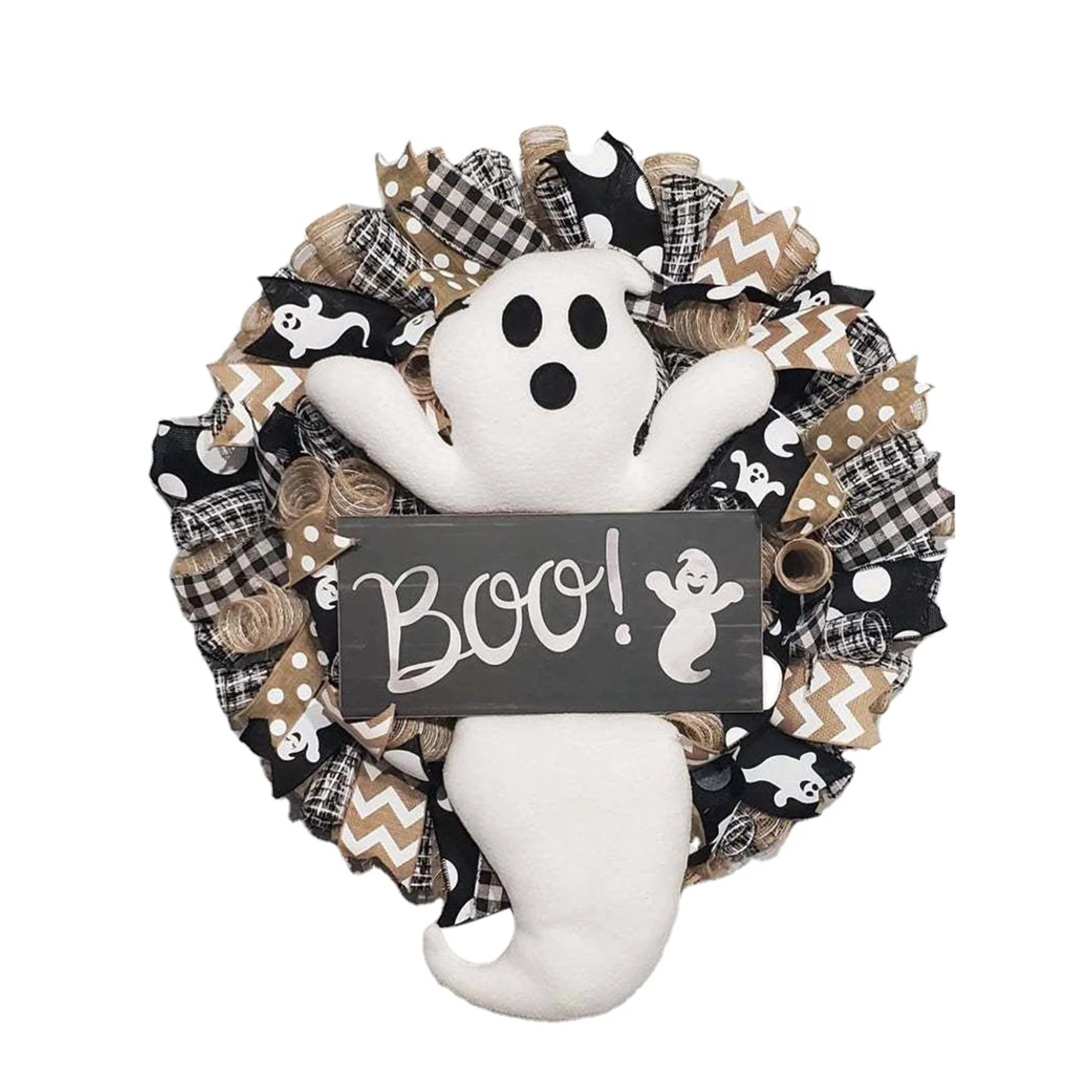 Halloween Wreath with Cute Doll Halloween Ghost Wreath Autumn Boo Wearth with Cute Doll Door Hang... | Walmart (US)