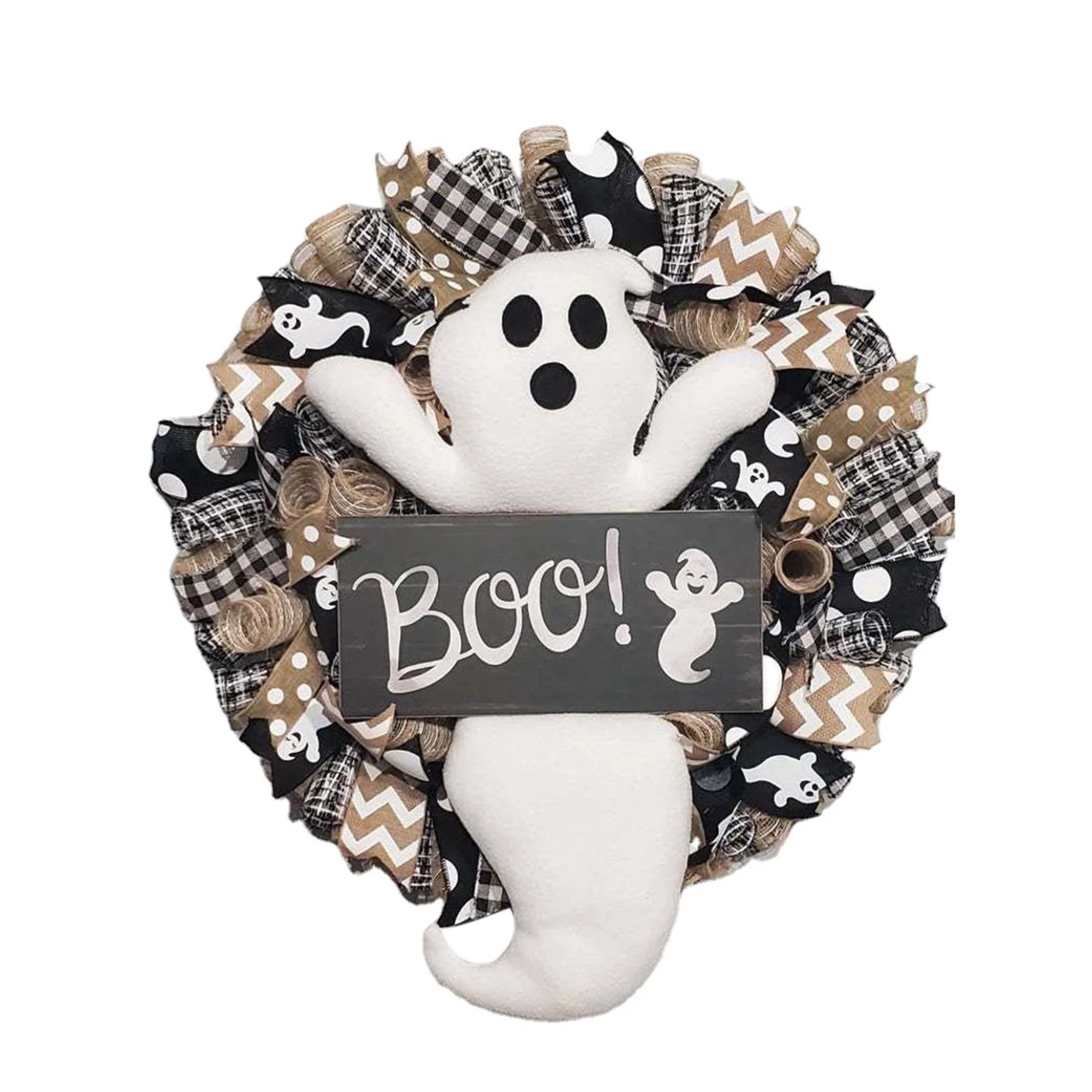 Halloween Wreath with Cute Doll Halloween Ghost Wreath Autumn Boo Wearth with Cute Doll Door Hang... | Walmart (US)