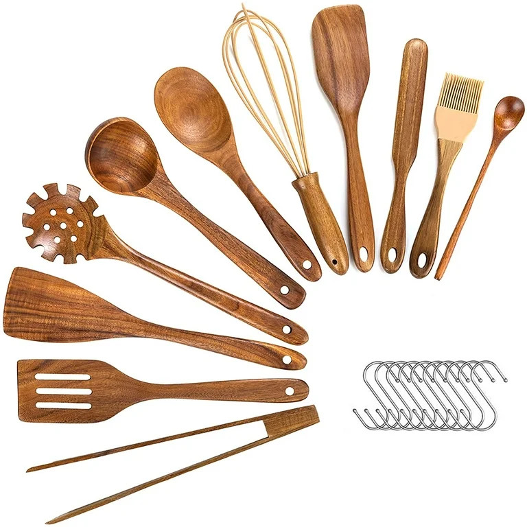 Wooden Utensils For Cooking,11 Pcs Wooden Spoons For Cooking, Teak Wooden Utensils Set, Wood Kitc... | Walmart (US)