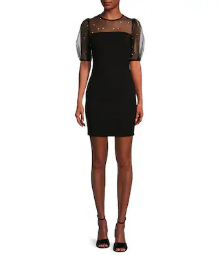 Pearl Organza Short Puff Sleeve Bodycon Dress | Dillard's