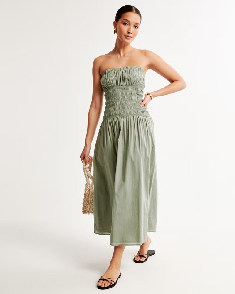 Women's Strapless Drop-Waist Smocked Maxi Dress | Women's Dresses & Jumpsuits | Abercrombie.com | Abercrombie & Fitch (US)