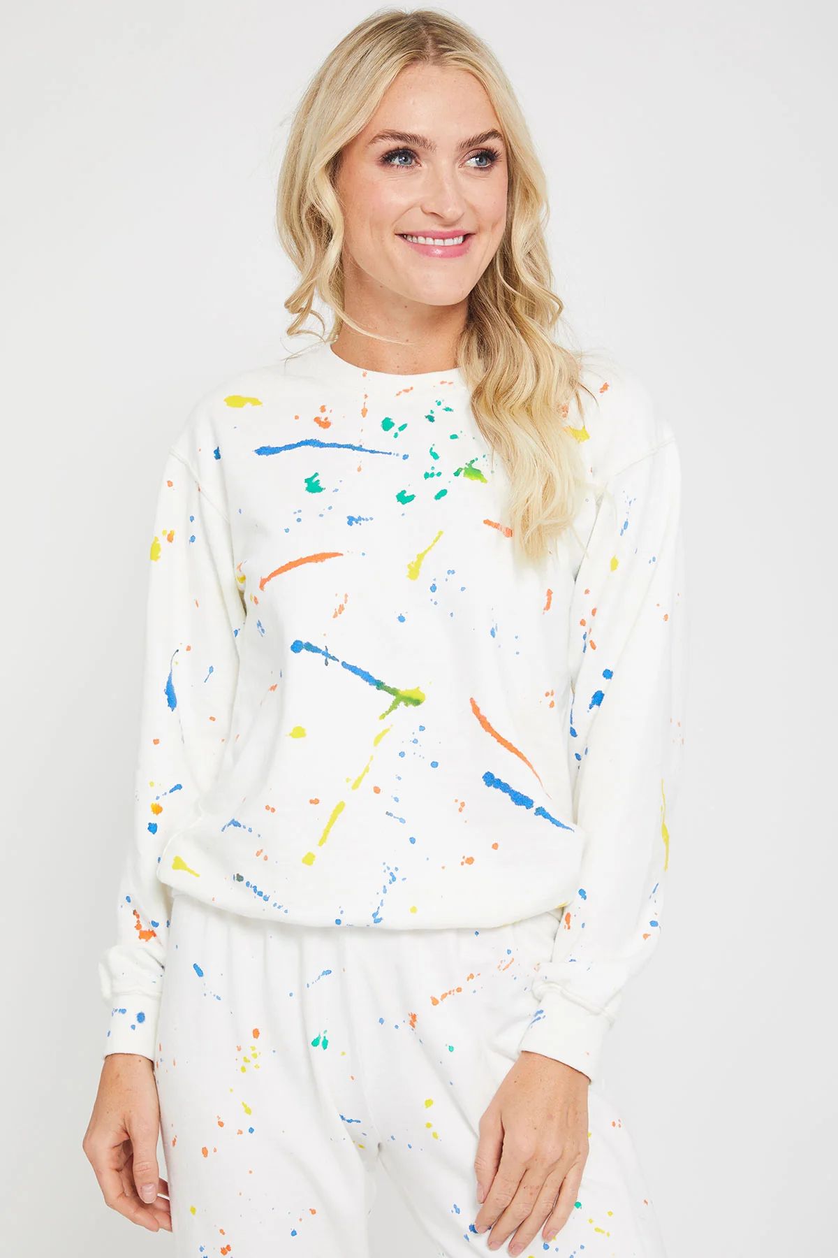 Suburban Riot Splatter Paint Willow Sweatshirt / Antique White / Size Extra Small | Social Threads