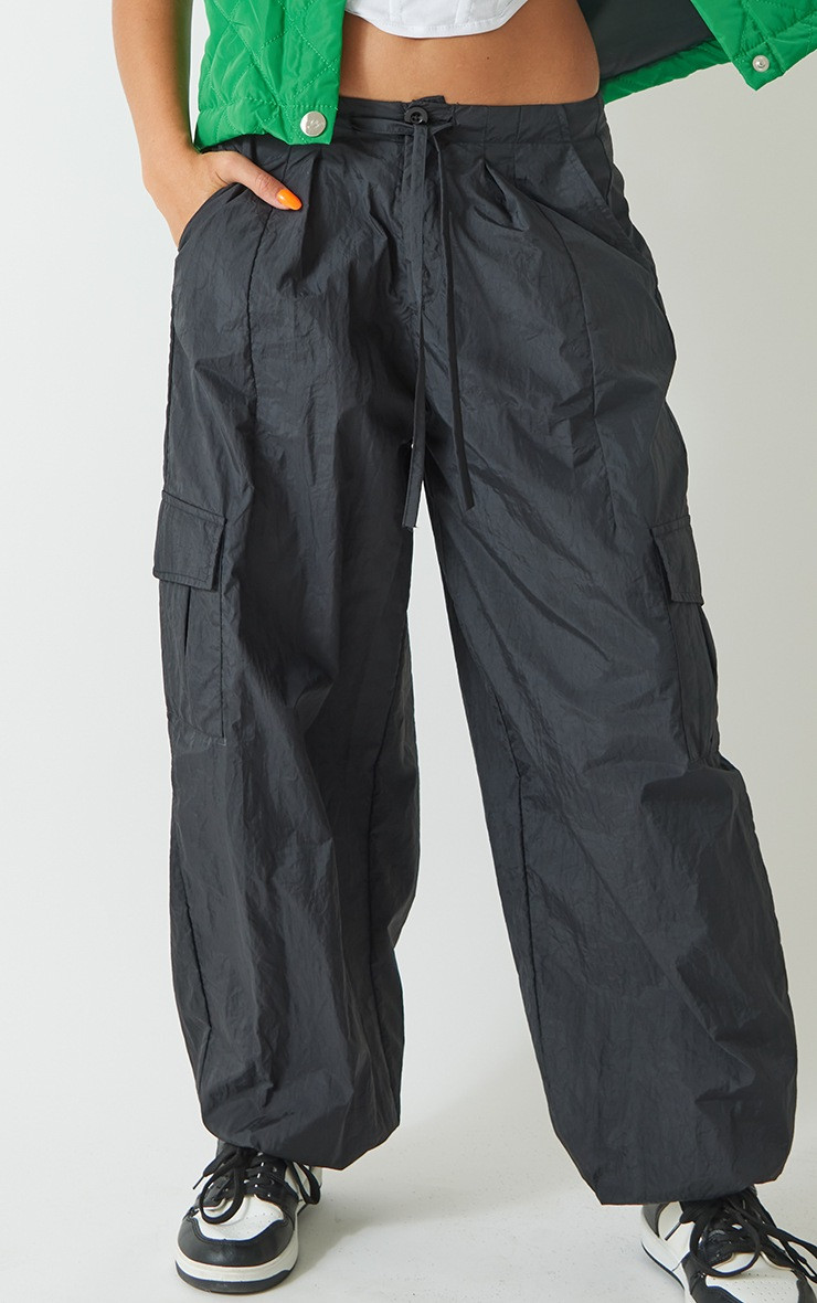 Black Parachute Shell Cargos | PrettyLittleThing US