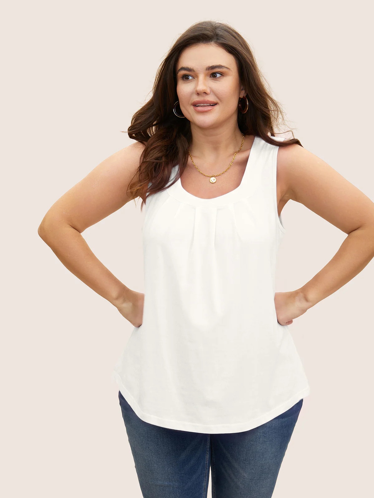 Heather Plicated Detail Square Neck Tank Top | Bloomchic
