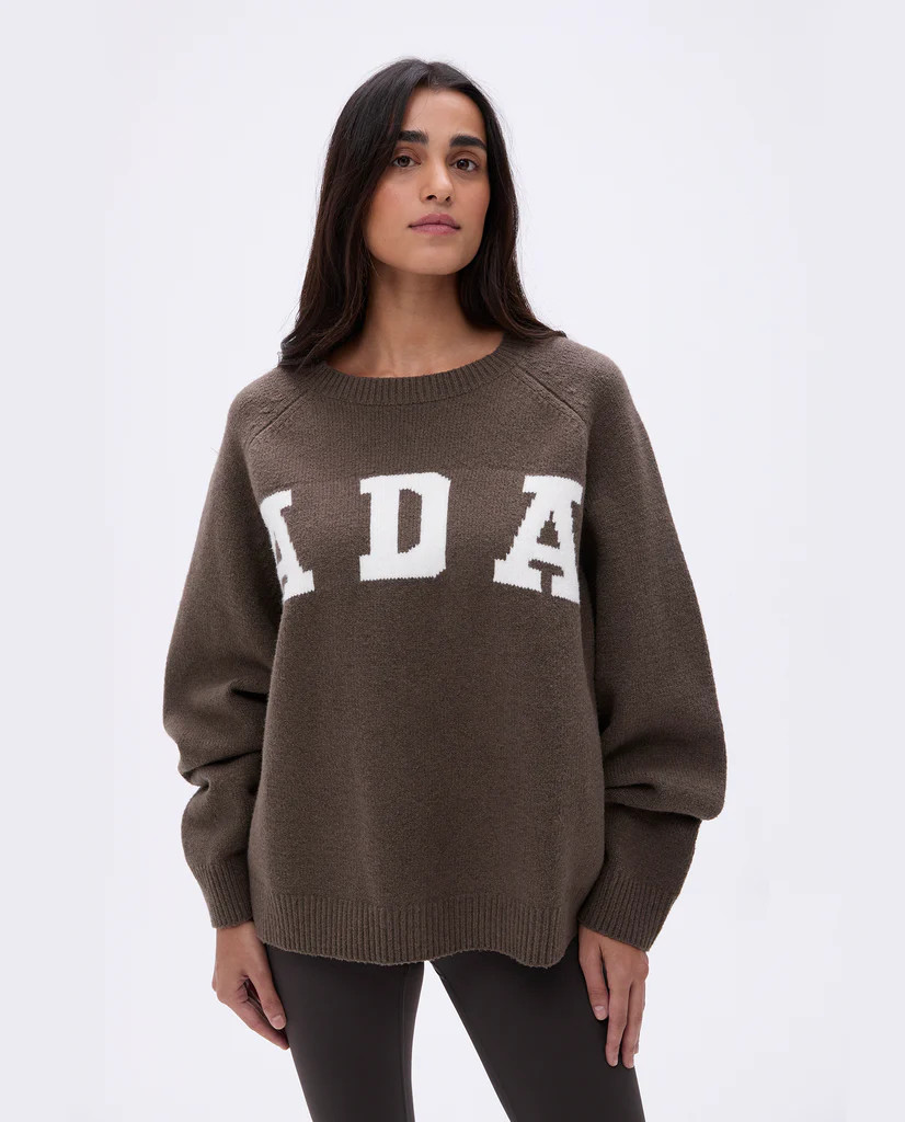 ADA Oversized Knit Sweatshirt - Dark Cocoa Brown/Cream | Adanola UK