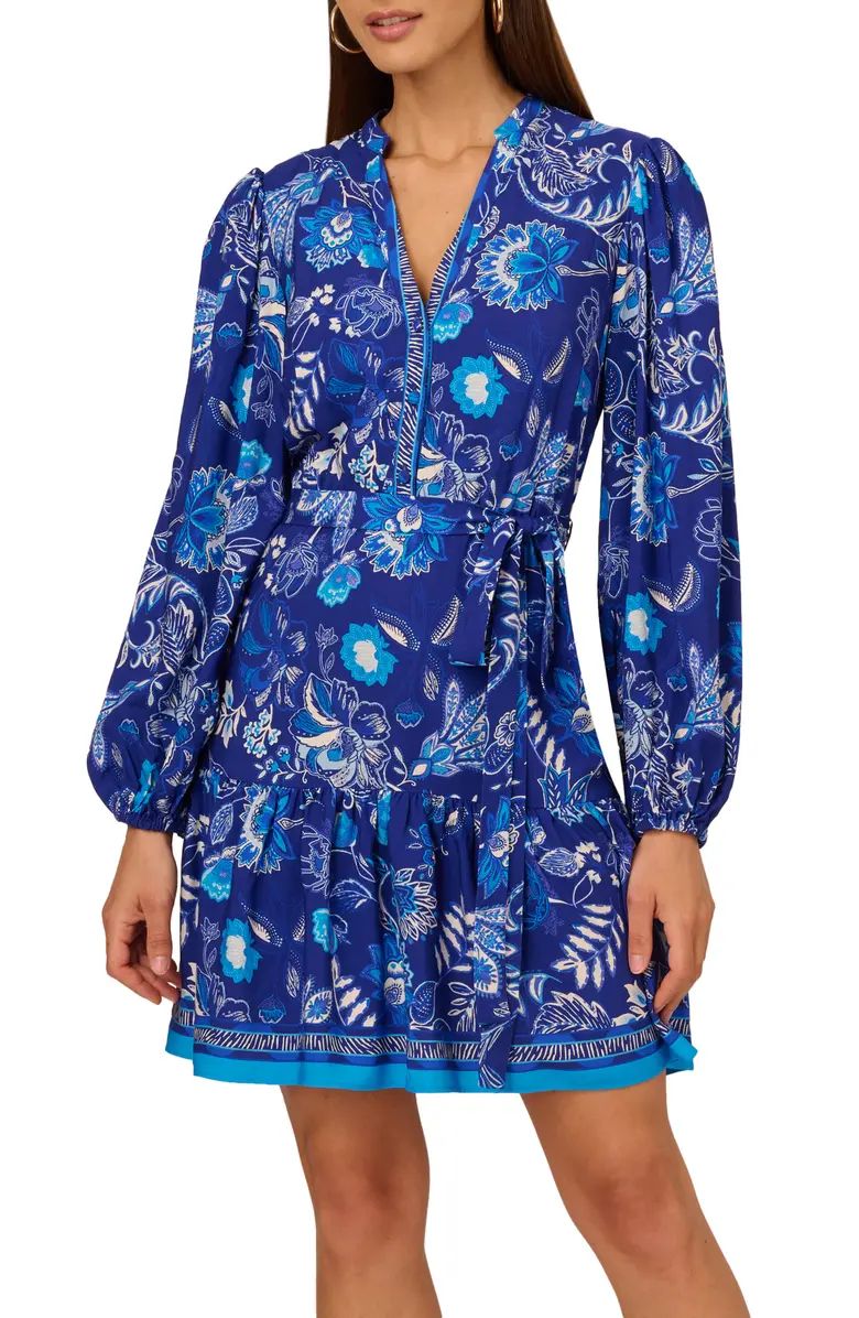 Print Tie Waist Long Sleeve Dress | Nordstrom