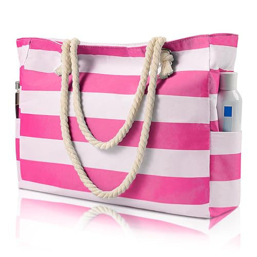 Pleneal Beach Bags For Women - Large Beach Bags with Zipper Waterproof Sandproof Swim Pool Bag Large Tote | Amazon (US)