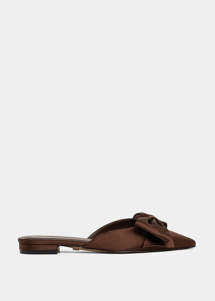 DOROTHY Brown Flat Mule with Bow | SHUSHOP | SHUSHOP