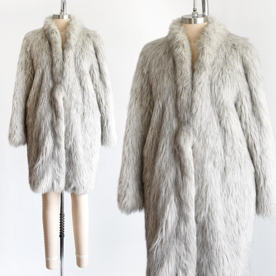Vintage 1980s Silver Fox Faux Fur Coat, Medium - Etsy Canada | Etsy (US)