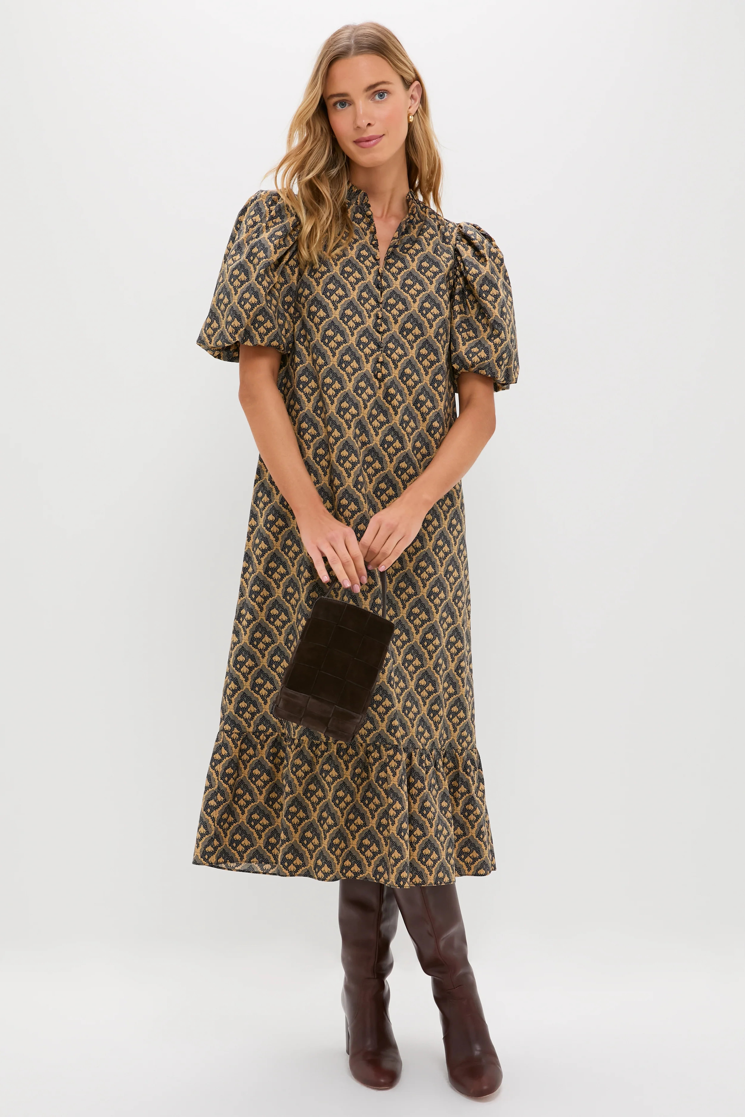 Navy & Tan Floral Mimi Midi Dress | Tuckernuck (US)