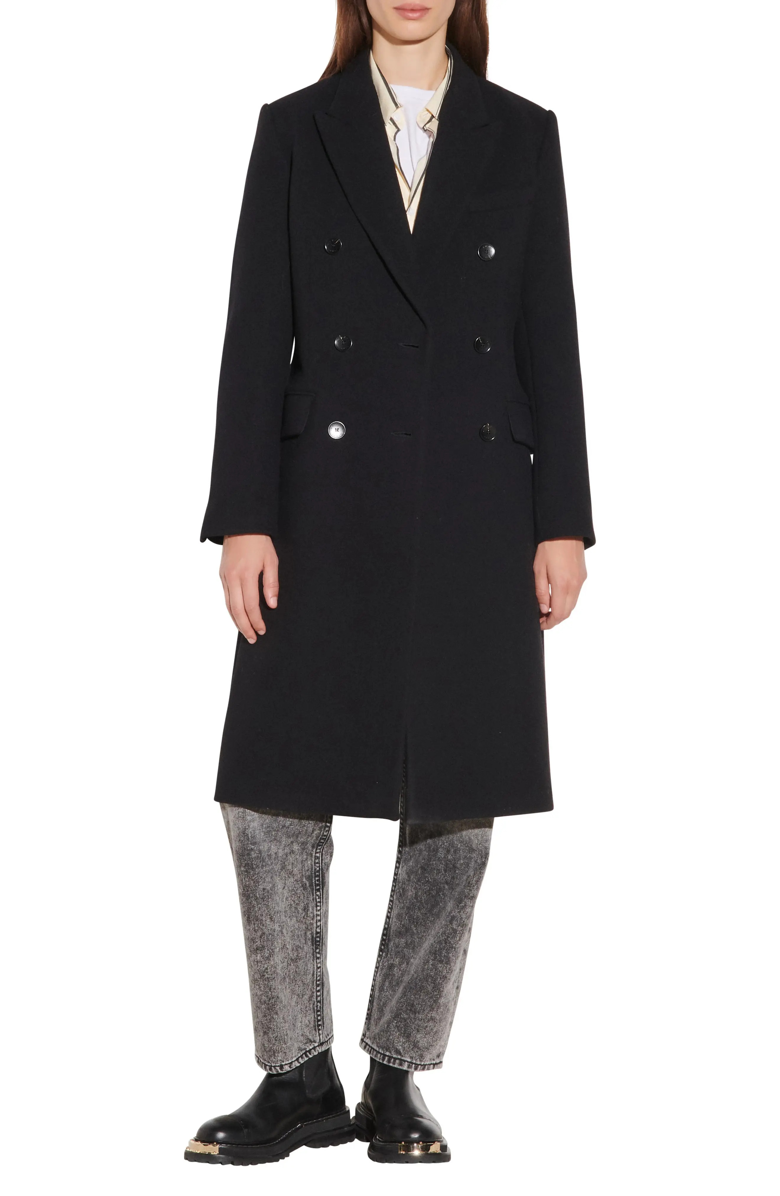 Women's Sandro Double Breasted Virgin Wool Blend Coat | Nordstrom