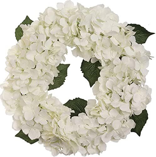 White Hydrangea Wreath, 12 Hydrangea Heads, 18”, Artifical Front Door Wreath, Handmade, Sprint & Sum | Amazon (US)