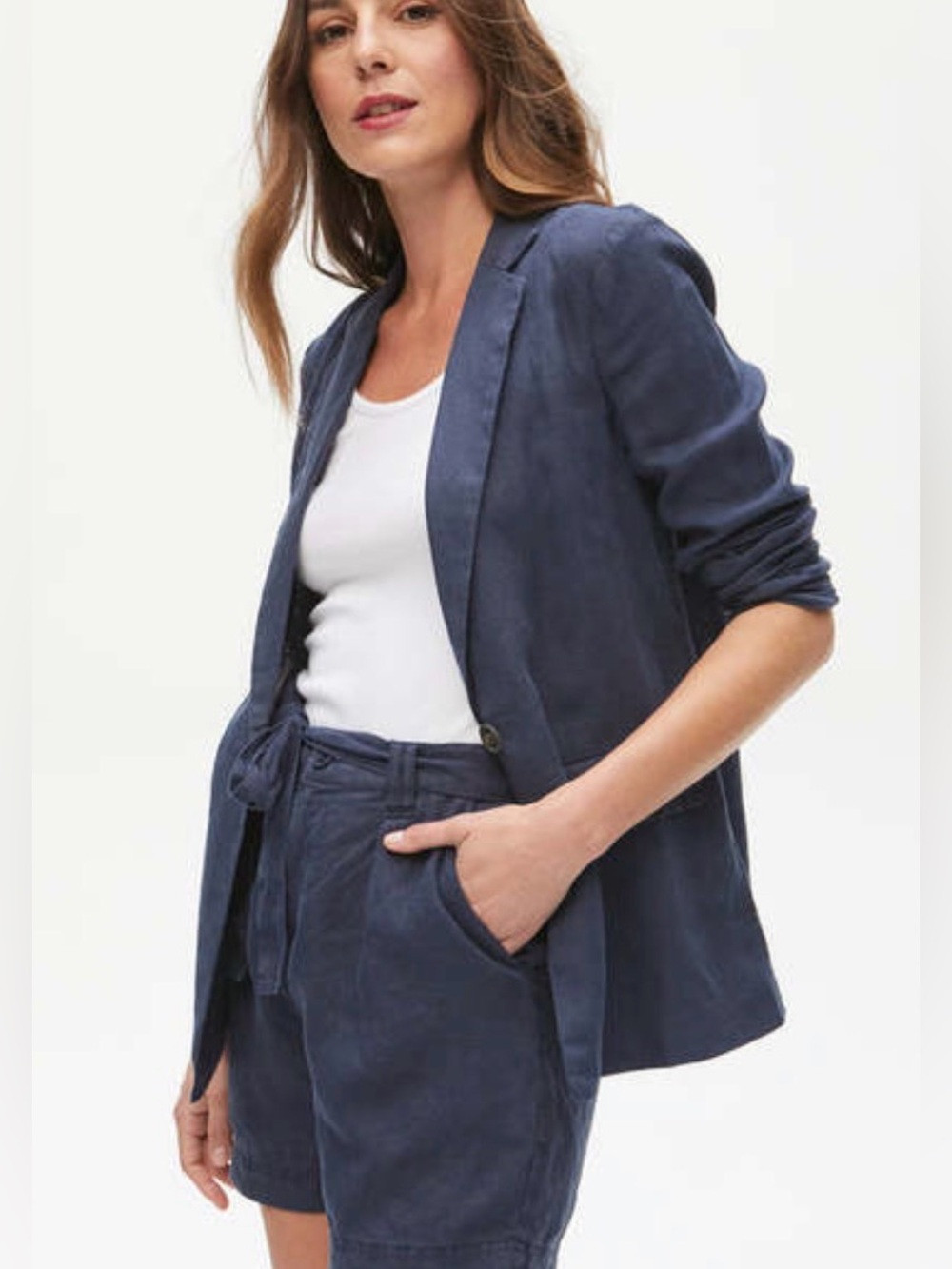 Michael Stars Navy Single-Button Lottie Blazer 100% Linen Women's Medium | Poshmark