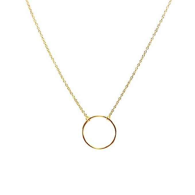 L&Cris Womens Simple Y Necklace 14K Gold Fill Delicate Dainty Circle Necklace Thin Circle Freshwater | Amazon (US)