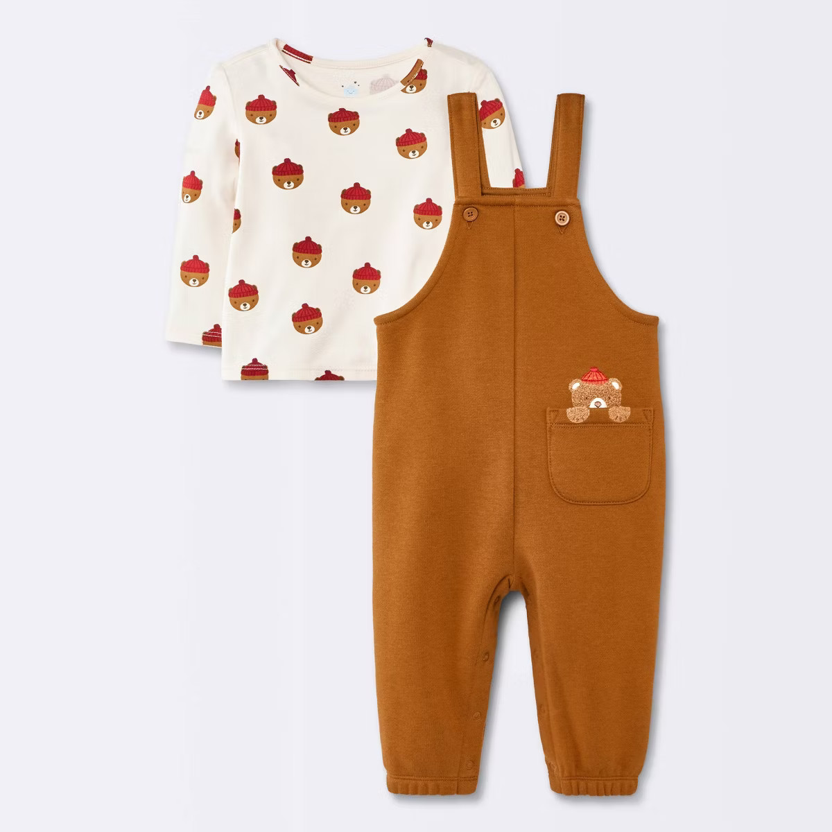 Baby Boys' 2pc Long Sleeve Bear T-Shirt and Overalls with Pocket Set - Cloud Island™ Brown/Whit... | Target