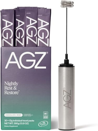 AG1 AGZ Sleep Drink – 30-Count Calming Sleep Aid Powder + Frother, Melatonin-Free Nighttime Blend with Magnesium, Ashwagandha, Saffron & Valerian – Herbal & Adaptogen Drink Mix (Chocolate Mint) | Amazon (US)