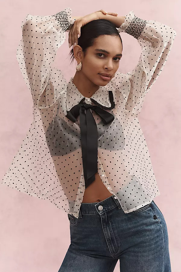 Greta Sheer Tie-Neck Top | Anthropologie (US)