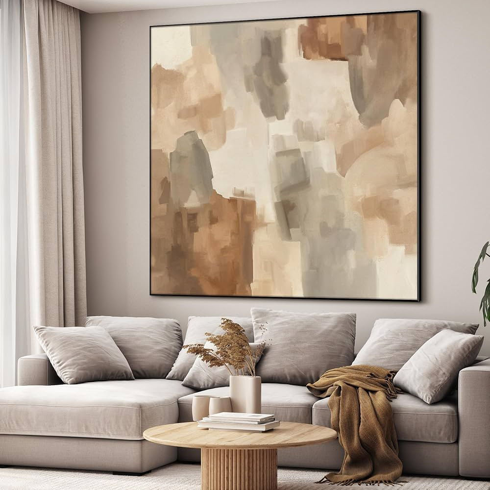 60"x60" XL Framed Wall Art - Decor Neutral Modern Brushstroke Pattern (Frame Assembly Required) | Amazon (US)