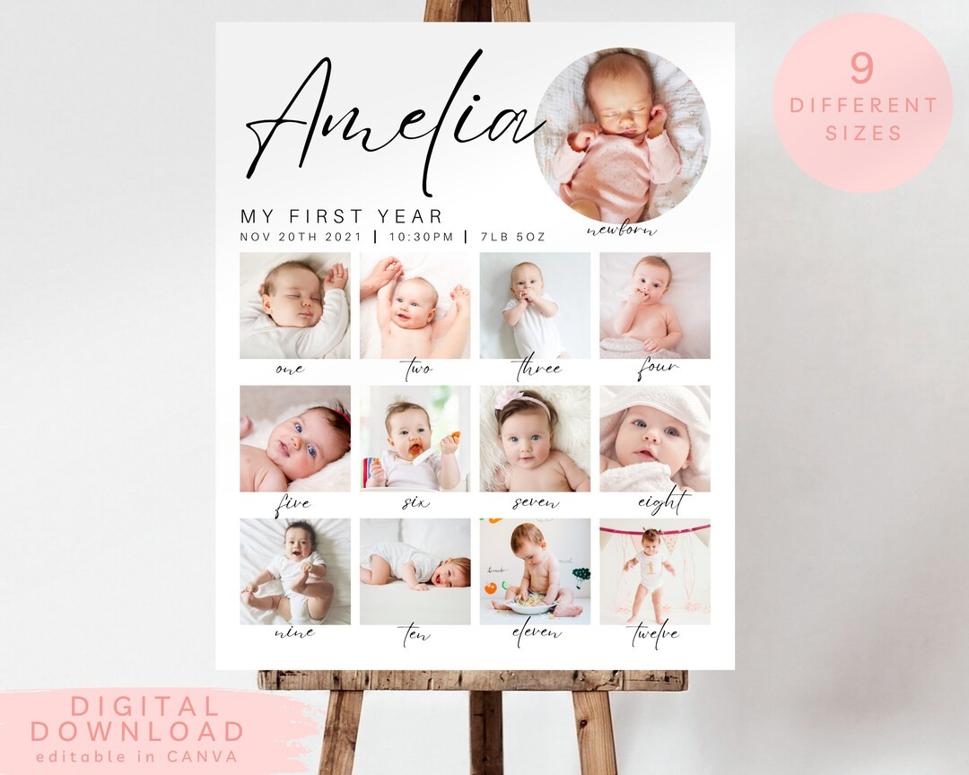 milestone birthday sign, printable baby's first year poster template, baby 1st birthday milestone... | Etsy (US)