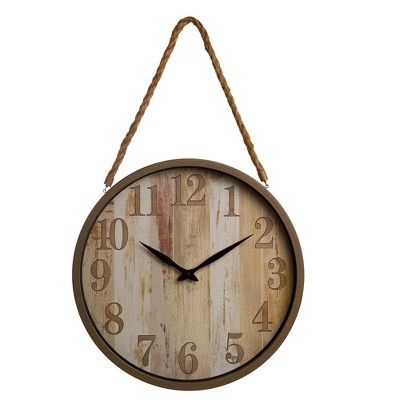 16" Distressed Woodgrain with Rope Accent Wall Clock Wood - Patton Wall Decor | Target