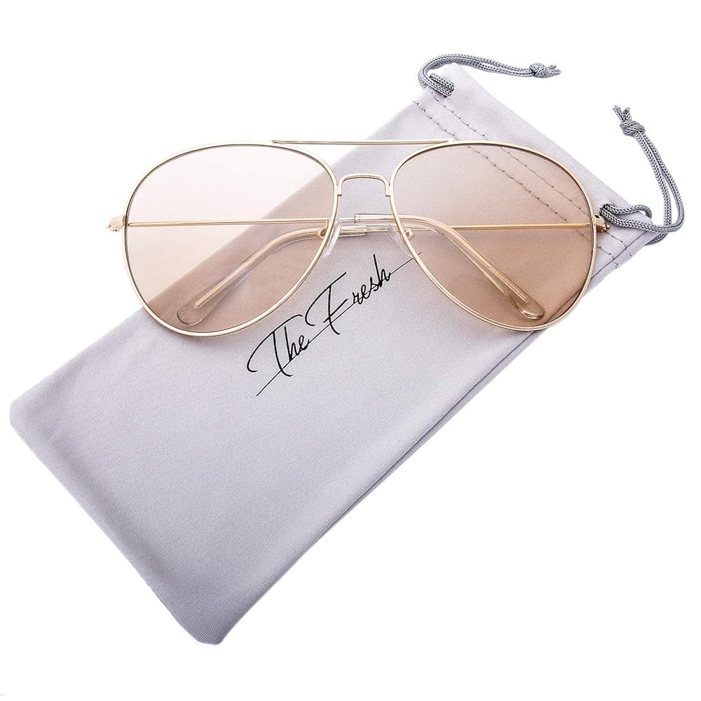 The Fresh Classic Aviator Frame Light Color Lens XL Oversized Sunglasses Gift Box | Amazon (US)