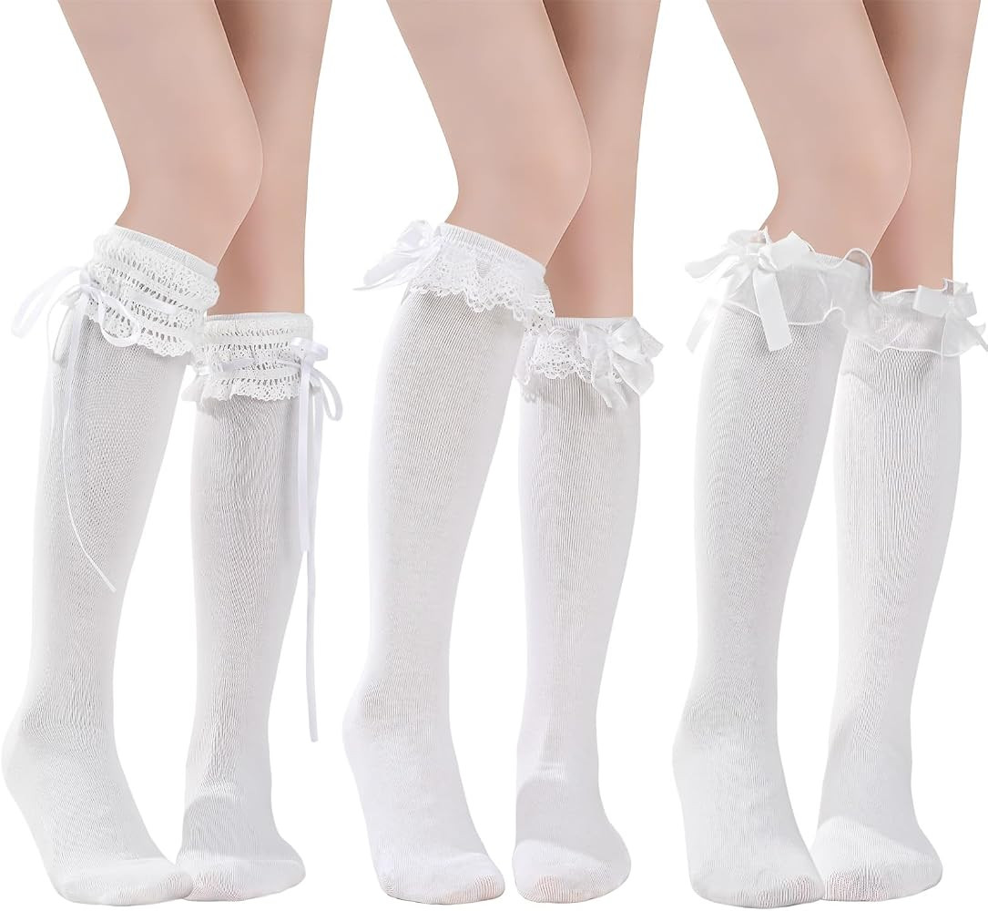 Cute Knee High Socks with Bow 3 Pairs, Lolita Thigh High Socks | Amazon (US)