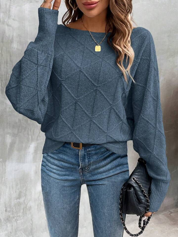 EMERY ROSE Women's Casual Solid Color Round Neck Batwing Sleeve Loose Knit Sweater, Autumn/Winter... | SHEIN