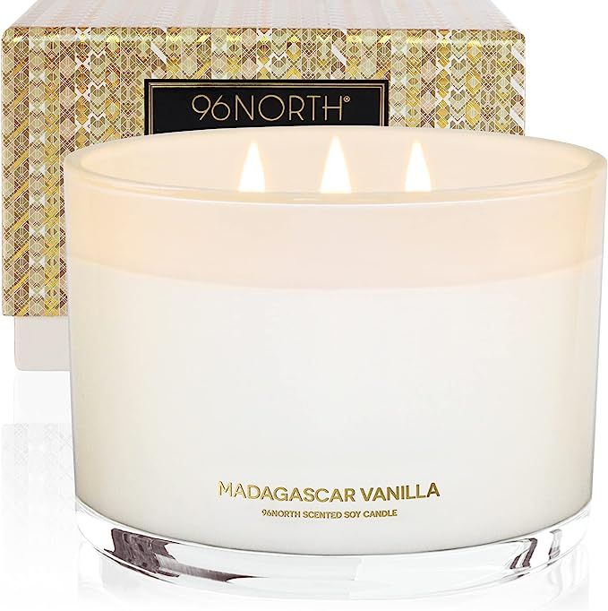 96NORTH Luxury Soy Vanilla Candles | Aesthetic Large 3 Wick | All Natural Long Lasting Candles fo... | Amazon (US)